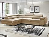 ML Furniture Ltd Avatar Velvet Ecksofa in L-Form 277 x 73 x 203 cm mit Schlaffunktion und Bettzeugbehälter - Schlafsofa mit Bettkasten - Eckcouch mit Stauraum - Links - Farbe: Monolith Beige (MO2)