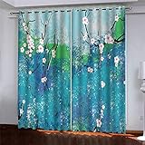 GSKOQD Gardinen Wohnzimmer Schlafzimmer 3D Druck Gemalte Pflaumenkunst Muster Blickdichter Vorhang Verdunkelungsvorhänge 260X214Cm (B X H) Ösenvorhang 2Er Set Fensterdekoration Vorhänge Blickdicht