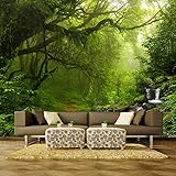 Fototapete Schlafzimmer,Fototapete 3D Grüner Urwald Pvc Selbstklebende Tapete Wandbilder Wandkunst Moderne Natur Landschaft Kunstdruck Bild Design Heimtextilien Für Wohnzimmer Schlafzimmer,343*256