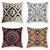 Kissenbezug 50x50cm 4er Set Geometrischer Boho Sofakissen Leinen Kissenbezüge Quadratisch Kissenhülle Dekokissen mit Verstecktem Reißverschluss kopfkissenbezug für Schlafzimmer Wohnzimmer Garten Y244