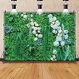 ZARROUEA 2.8x1.5 m, grüne Pflanzenblumen, Wand-Hintergrund, weiße Blumen, grüne Pflanze, Outdoos, Zeremonie, Fotografie, Banner für Hochzeit, Brautparty, Hintergrund, Kuchentisch, Requisiten, Vinyl