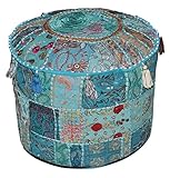 Marubhumi Indischer Hocker im Vintage-Stil, Patchwork-Design, verziert mit Patchwork, Wohnzimmer, 46 x 33 cm