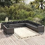 Homgoday Gartenmöbel Set 11-TLG. Gartenlounge mit Kissen Gartensofa Sitzgruppe Balkonmöbel Lounge Sofa Sitzgarnitur Gartenset Sofagarnitur für Garten Terrasse Balkon Grau Poly Rattan