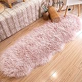 STAOLENE Ultraweicher Kunstfell-Schafffell-Teppich, Pink, Bettvorleger, flauschiger Zottelteppich, waschbarer Teppich für Schlafzimmer, Boden, Sofa, Wohnzimmer