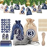 24 Adventskalender zum Befüllen, Weihnachten Geschenksäckchen Stoffbeutel Jutesäckchen mit 1-24 Zahlen Aufkleber und 24 Weihnachtsgeschenkanhänger, Weihnachtskalender tüten/Säckchen für Weihnachten