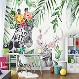 VOIV Tapete Fototapete 3D Benutzerdefinierte 3D-Fototapete Wandbild Handgemalt Niedlich Frische Tropische Pflanze Karikatur Tierzimmer Dekoration Bild 300x210cm