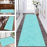 Küchenteppich Läufer Teppich Flur rutschfest Teppichmatten Küchenläufer 60X100CM Cyan Abstrakt Design Korridor Teppichläufer Waschbar Meterware Teppich Küchen Matte Wohnzimmer Schlafzimmer Esszimmer