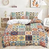 TECHPO 3-teiliger Bettbezug im Bohemian-Stil, Tandem-Rhombus-Bettwäsche, Heim- und Hotelgebrauch