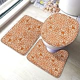 rutschfeste 3 Badteppich Set Aufwändige Barocke Orange Weiße Sich Wiederholende Blume Badgarnitur Badematten Langlebige Wasserabsorbierend Badezimmer Set, Für Wohnzimmer, Wc-Sitz Bezug