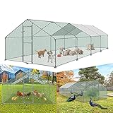 LARS360 Freilaufgehege Hühnerstall 3 x 8 x 2m Außenzaun Hühnerstall mit Schloss Hühnerhaus Verzinkter Stahlrahmen Beschichtetes PE-Schattendach für Hühner Geflügelstall Vogelkäfig Kleintiere