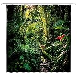 WANVYON Grüner Wald Duschvorhang Tropischer Regenwald Palmenblätter Dschungel Pflanze Wilde Natur Szene Badezimmer Dekor Polyester Vorhänge mit Haken
