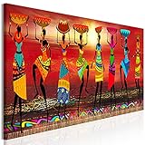 decomonkey Bilder Afrika Frau 150x50 cm 1 Teilig Leinwandbilder Bild auf Leinwand Wandbild Kunstdruck Wanddeko Wand Wohnzimmer Wanddekoration Deko oragne Mozaic Sonne