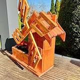 DARLUX Garten/Balkon Deko Holz Blumenkasten M mit Deko Mühle Pflanzgefäß Braun Windmühle