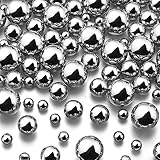 300 Stück Vasenfüller Kunstperlen Vase Make-up Pinsel Perlen Bulk No Hole Gloss Perlen Gemischte Größen Runde Perlen für Vase Home Party Hochzeit Dekor, 8/14/20 mm (Silber)