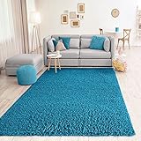 VIMODA Prime Shaggy Teppich Farbe Türkis Hochflor Langflor Teppiche Modern, Maße:140x200 cm