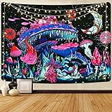 Yrendenge Hippie Wandteppich Mond Pilz Dekor Wandbehang Pflanzen Wandteppich Sternenhimmel Monster-Wandteppich Dekoration für Schlafzimmer Schlafsaal Raumdekoration 83*59 Inch (210*150cm)