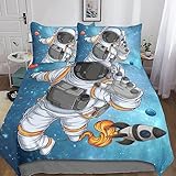 ZHIVIQ Cartoon Bettbezug Digitaldruck Universum Astronauten Bettwäsche, Steppdeckenbezug 2/3 Teilig, Pflegeleichte Bett Sets Für Kinder Teenager Und Erwachsene Double（200x200cm）