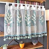 Vorhang Kurzer Küchenvorhang, bestickte Voile-Fenstervorhänge, 1 Stück für Schlafzimmer, Balkon, Halbsonnenschutzvorhang/Bücherregal, staubdicht, kurze Vorhänge, halber Vorhang für Küche, Café, 9