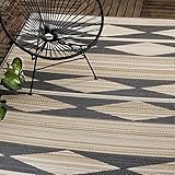 FAB HAB Outdoor-Teppich - wetterfest, farbecht, wendbar - recycelter Premium-Kunststoff - geometrisches Tribal - Terrasse, Balkon, Garten - Kunststoffteppich Cairo Natur & Schwarz, 180x270 cm