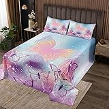 Schmetterling Tagesdecke S Größe Glitter Sterne Rosa Bettwäsche Set Kinder Mädchen Jungen Frauen Zimmer Dekor Fantasy Fliegende Tiere Tröster Set Aquarell Blau Lila Coverlet Quilt,1 Kissenbezug