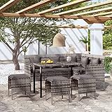 Homgoday 5-TLG. Sofagarnitur in L-Form mit Kissen Ecklounge Gartenlounge Gartenmöbel Essgruppe mit Tisch Sitzgarnitur Sitzgruppe Gartengarnitur Sofa Sitzgarnitur Poly Rattan Grau