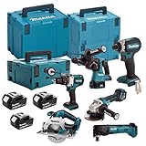 Makita DLX6085TJ Akku-Kombo-Kit 18V (DHR243+DHP481+DTD153+DHS680+DGA513+DTM51) / 5,0 Ah, 3 Akkus + Ladegerät + 4x MAKPAC