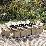 MOONAIRY 15-TLG. Garten-Essgruppe mit Kissen, Esstisch Mit Stühlen, Gartenmöbel Set, Gartengarnitur, Möbelsets, Balkonmöbel Set, Sitzgruppe, Terassenmöbel, Esstisch-Set, Poly Rattan Beige