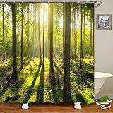 Gualiy Duschvorhänge Polyester Antischimmel, Duschvorhänge Bäume und Sonnenlicht Muster Duschvorhang Wasserdicht Anti Schimmel Bunt Bad Vorhang 120x180cm