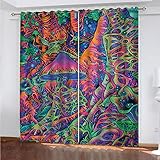 SATUSA Vorhang Blickdicht 3D Abstrakte Waldpilze Muster Ösenschal 2Er Set 234X230Cm Fenster Gardinen Mit Ösen Verdunkelungsvorhang Wohnzimmer Kinderzimmer Thermovorhang Schallschutz Vorhänge