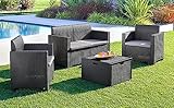 Dmora Lounge, Gartenmöbel-Set mit Kissen, für den Innen-und Außenbereich, Rattanoptik, 100% Made in Italy, Anthrazit