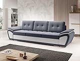 MODERNO Enzo 3-Sitzer Sofa mit Schlaffunktion Couch Schlafsofa mit Bettkasten Schlafcouch Moderne Möbel ins Wohnzimmer Sofagarnituren Veloursstoff Steppsofa Graphit Weiß
