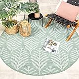 FRAAI | Home & Living In- & Outdoor Teppich Rund - Summer Leaves Grün - Ø 120cm - Wetterfest Outdoorteppich - Flachgewebe - Wohnzimmer, Flur, Terrasse - Carpet