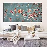 Pflaumenblüten-Leinwandgemälde für Wohnzimmerwand, klassische Blumen, Wandkunst, Bilder, großformatige gerahmte Poster und Drucke, 60 x 120 cm Rahmen