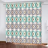 ARMOQ Verdunkelungsvorhänge mit Ösen, grüner geometrischer ethnischer Stil 66x160CM x 2 3D wärmeisolierender Vorhang, Polyester, blickdichter Vorhang für Jungen und Mädchen, Schlafzimmer, Wohnzimmer,