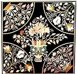 21 x 21 Zoll Edelsteine Inlay Arbeit Couchtisch Top mit eleganter Optik Schwarz Marmor Quadratische Form Beistelltisch von Indian Art and Crafts