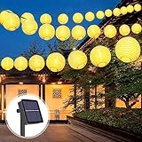 Solar Lichterkette Lampion Außen, 6.5 Meter 30 LED Laternen 8 Modi Solar Lichterkette Aussen Wasserdicht Solar Beleuchtung für Garten, Balkon, Hof, Hochzeit,Weihnachten, Fest Party Deko, Warmweiß