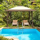 COSTWAY 4 m x 4 m Pavillon mit Doppeldach, Partyzelt aus Oxford-Gewebe und Metall, inkl. mit Tragetasche, Gartenpavillon für Garten Party Hochzeit Festival (Braun)