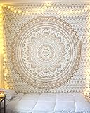 raajsee Wandteppich Mandala,Boho Wanddeko, Weißes Gold Aesthetic Room Décor, Wandtuch Psychedelic Wandbehang 132x152 cms