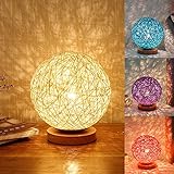 LED Nachttischlampe Sphärische Kugellampe, Holz Rattan LED Tischlampe mit Fernbedienung, USB Tischleuchte 16 Farben Dimmbar, Atmosphäre Nachtlicht für Schlafzimmer, Kinderzimmer, Wohnzimmer