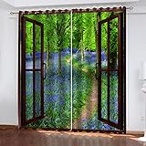 REPWEY Vorhänge Blickdicht 3D Fenster Lavendel Druck Verdunkelungsvorhang, Thermogardine Mit Ösen Für Wohnzimmer Schlafzimmer Kinderzimmer Fensterdekoration Ösenschal 2Er Set 280X260cm (BxH)