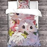 QLasic süße Katze 3D-Bettbezug Mit Kissenbezügen, Mikrofaser-Bettwäsche-Set, Geeignet Für Familien, Jugendliche Und Kinder (Single（135x200cm）)