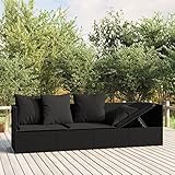 MOONAIRY Outdoor-Loungebett mit Kissen, Lounge Sofa Outdoor, Sonneninsel Outdoor, Outdoor Liege, Daybed Outdoor, Outdoor Bett, Garten Lounge, Schwarz Poly Rattan