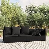 MOONAIRY Outdoor-Loungebett mit Kissen, Lounge Sofa Outdoor, Sonneninsel Outdoor, Outdoor Liege, Daybed Outdoor, Outdoor Bett, Garten Lounge, Schwarz Poly Rattan