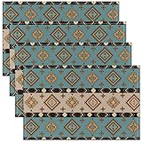 Tribal Geometrie Tischsets Set mit 4 exotischen ethnischen Stil, blau und beige, Tischsets für Küche, Esszimmer, Innendekoration, moderne geometrische wasserdichte Tischmatten, 30.5x45.7 cm