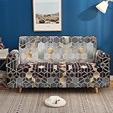 Sofa Überzug Goldgrau Sechseckig Sofabezug Stretch Elasthan Couch überzug Abnehmbare Waschbar Sofa Cover Sofaschoner rutschfest Moderne Couchbezug Universal Sofahusse 1 Sitzer