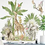 WandSticker4U®- Wandsticker SAFARI II I Wandbilder: 74x86 cm I Wandtattoo Kinderzimmer Wald-Tiere Dschungel Elefant Giraffe Löwe Affe I Wand Aufkleber Baby-zimmer Mädchen & Junge Deko