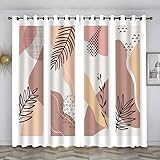 Gardinen Boho Schwarze BläTter Vorhänge Blickdicht mit Ösen Wärmeisolierende Vorhänge Gegen Kälte Gardinen Wohnzimmer Kinderzimmer Schlafzimmer Raumteiler Vorhang, Thermovorhänge 2x175x140 cm(HxB)
