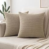 MIULEE 2er Set Kissenbezug Dekokissen Kissenbezüge Kissenhülle Zierkissen Sofakissen Kordsamt Deko Weich Couchkissen Bezug Kissenhüllen für Sofa Wohnzimmer Polsterkissen 45x45 cm Farbe Sand