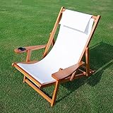 FAVEDECOR Holz-Liegestuhl mit Armlehne und Getränkehalter, Holzliegestuhl Sonnenstuhl,4 Positionen, bis 100 kg, klappbar Regiestuhl für Camping Freizeit Garten Strand