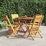 JUNZAI 5-TLG. Garten-Essgruppe Massivholz Teak, Gartenmöbel Set, Terassenmöbel Außen, Möbelsets, Balkonset, Garden Furniture, Gartengarnitur, Tisch- Und Stuhl Set, Essgruppe